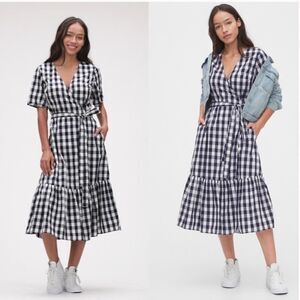 GAP Gingham Wrap Midi Dress